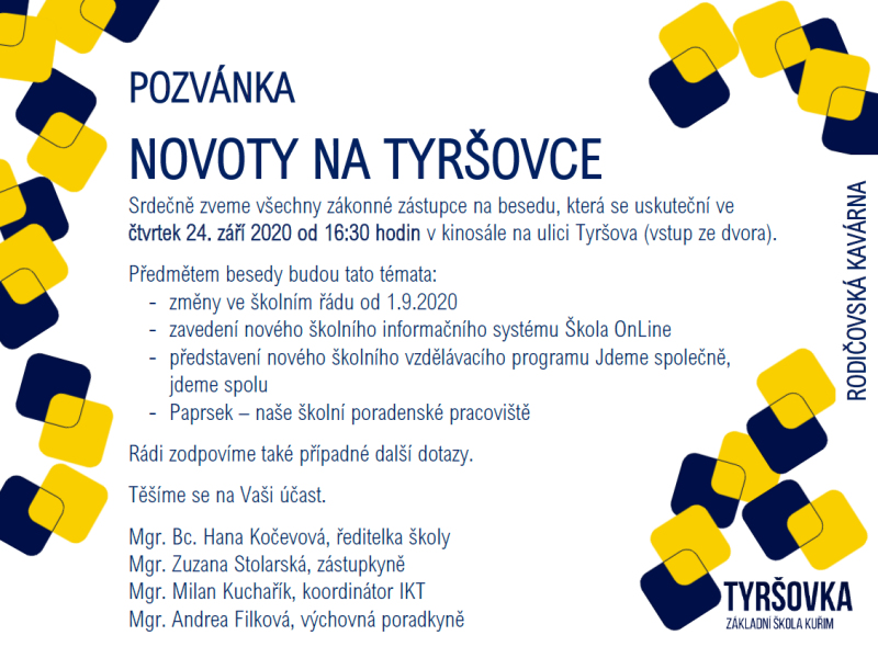 Pozvánka - Novoty na Tyršovce